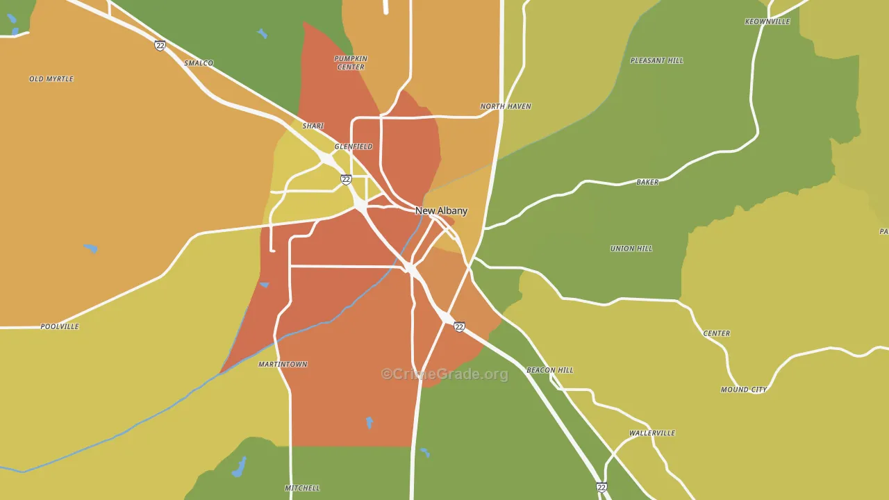 New Albany, MS Map of Theft Rates