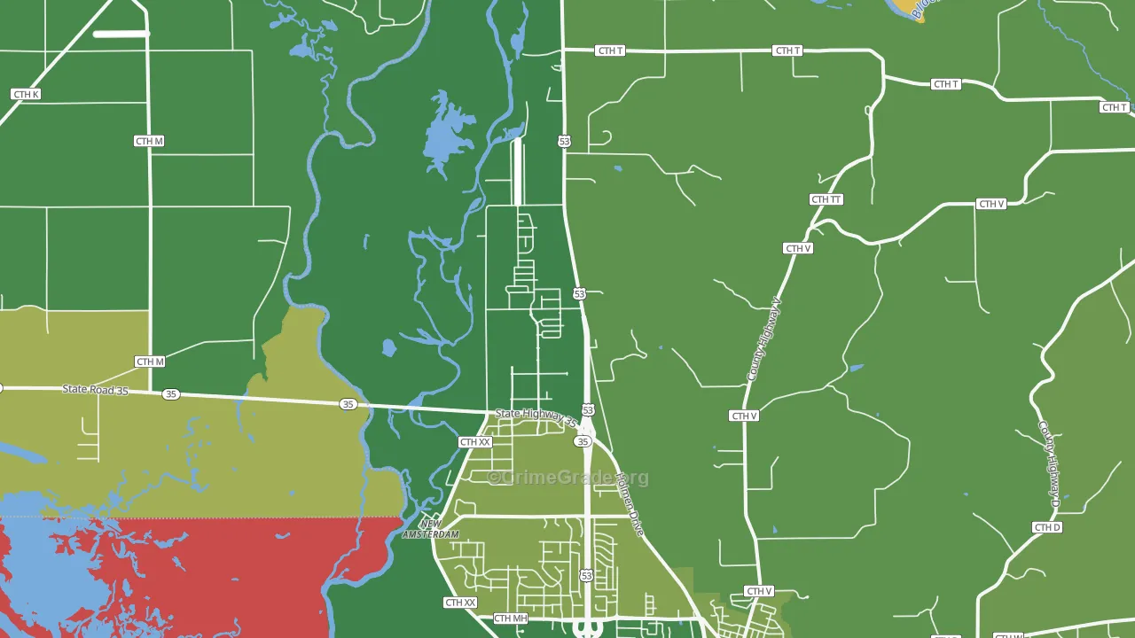 New Amsterdam, WI Map of Theft Rates