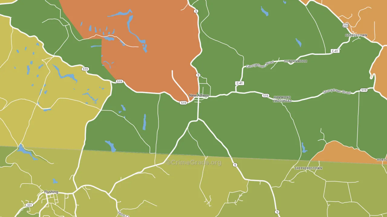 New Athens, OH Map of Theft Rates
