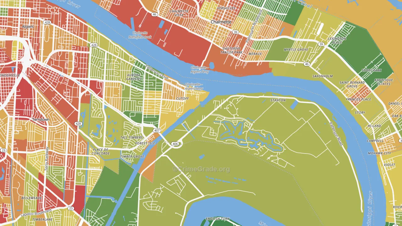 New Aurora, New Orleans, LA Map of Theft Rates