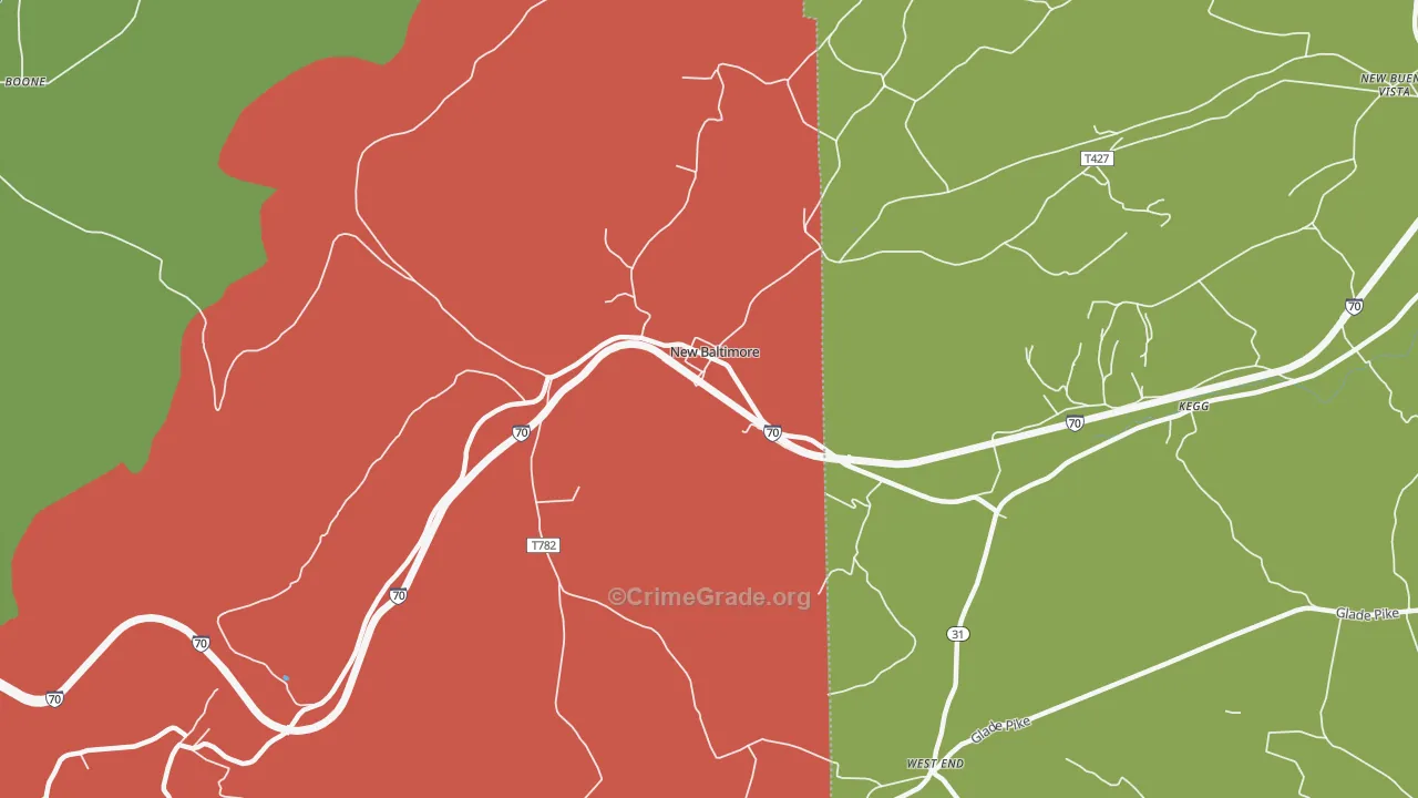 New Baltimore, PA Map of Theft Rates