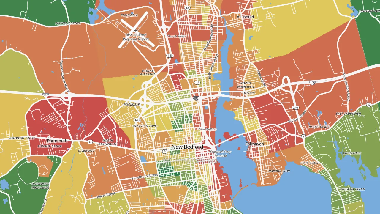New Bedford, MA Map of Theft Rates