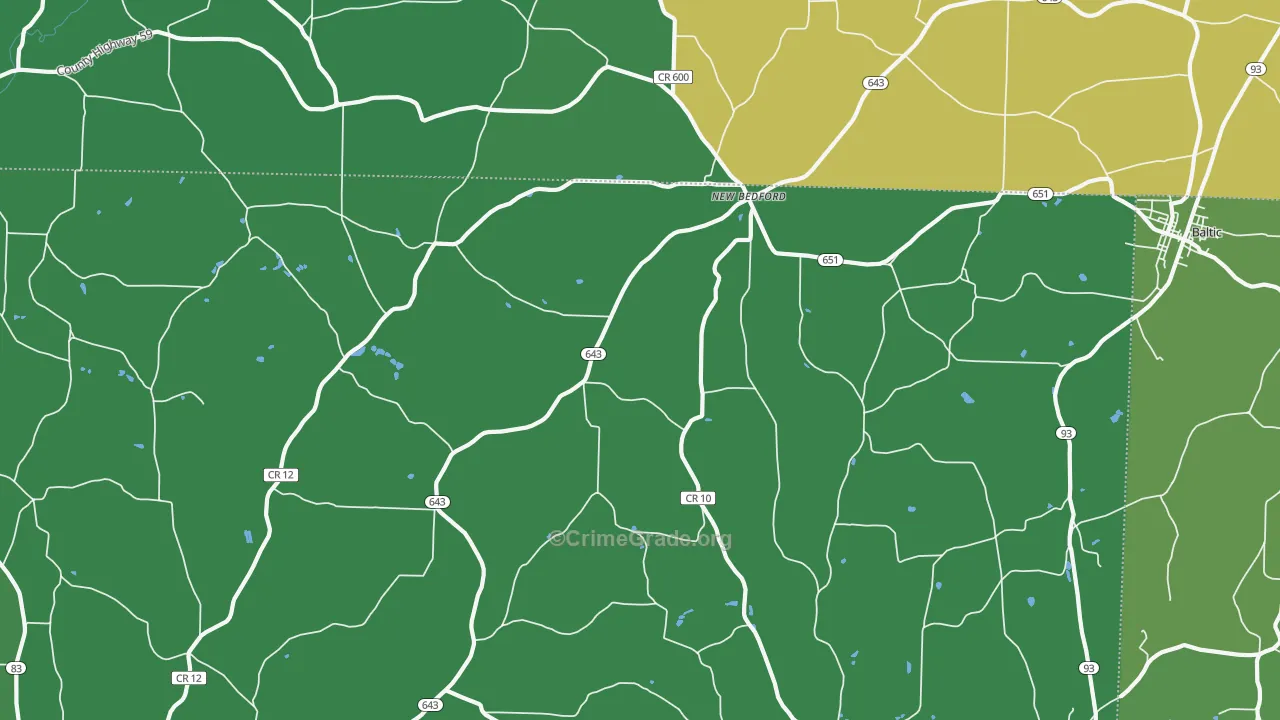 New Bedford, OH Map of Theft Rates