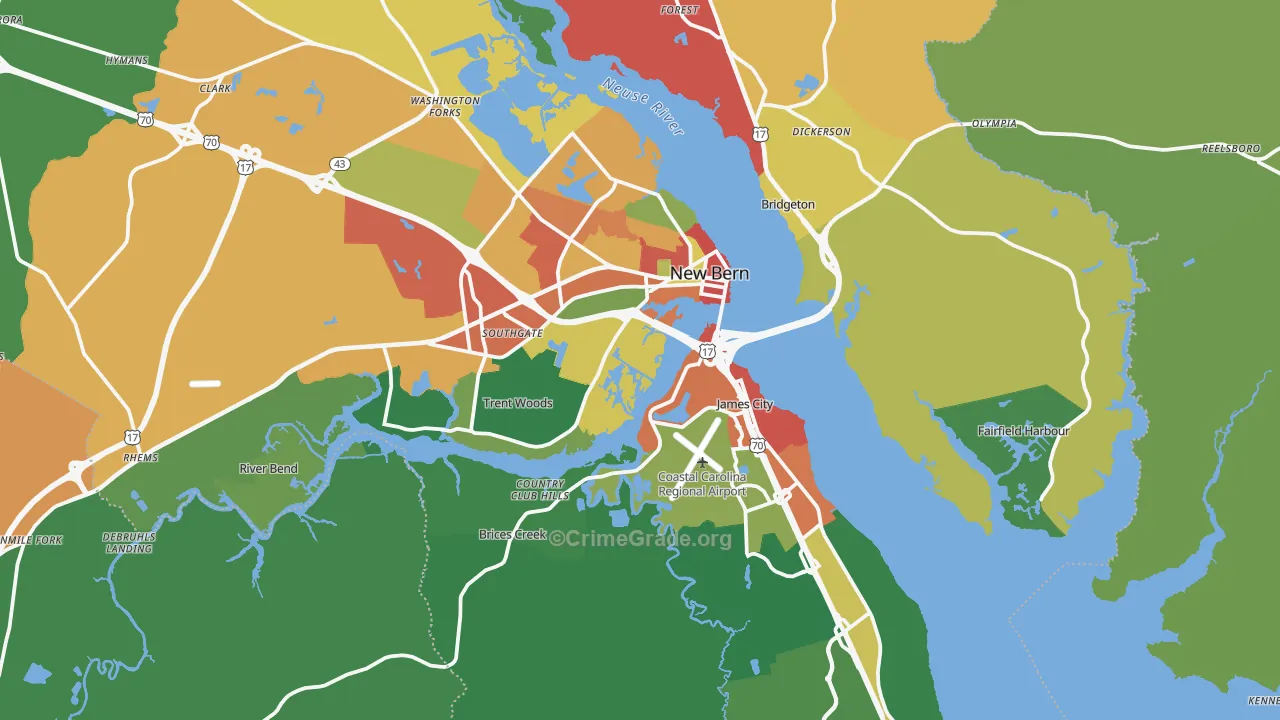 New Bern, NC Map of Theft Rates