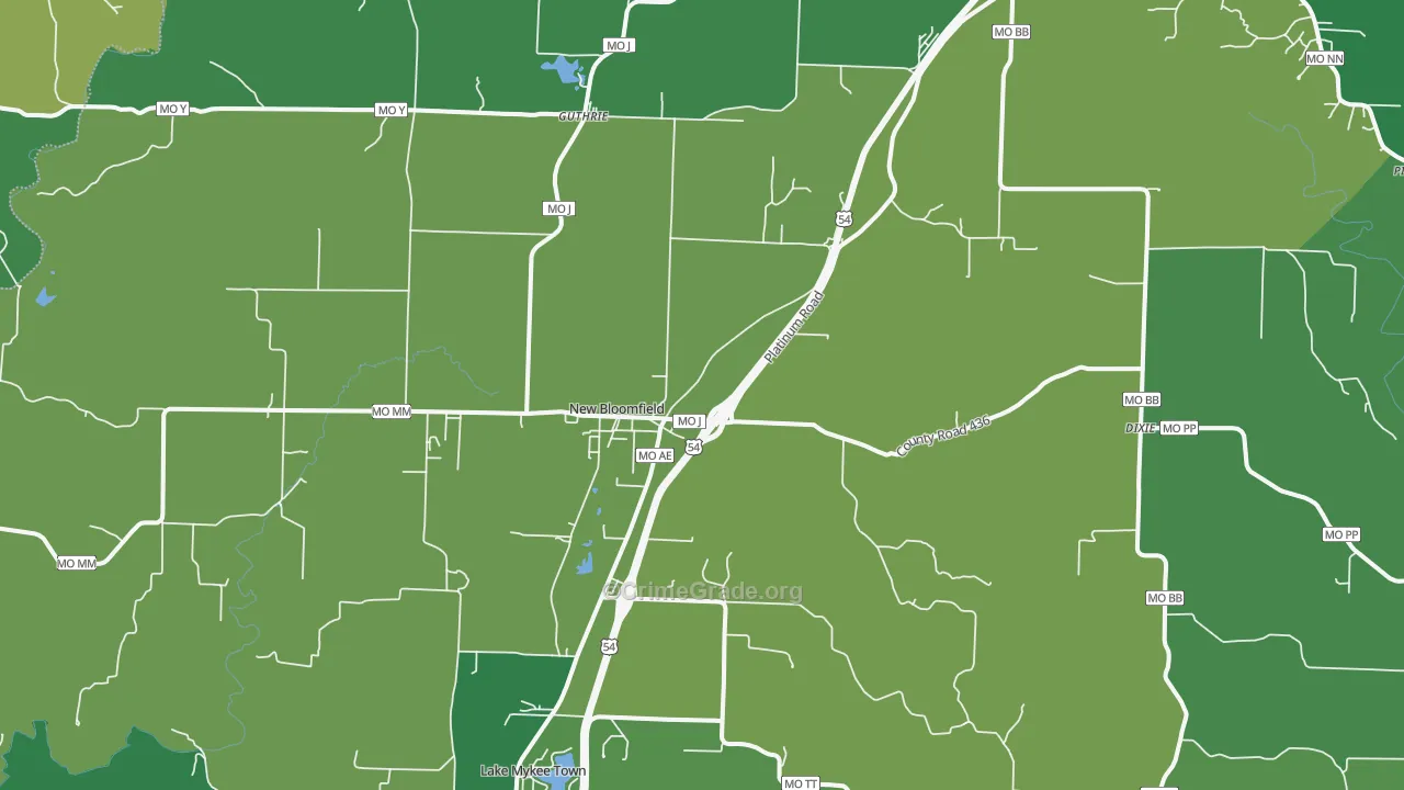 New Bloomfield, MO Map of Theft Rates