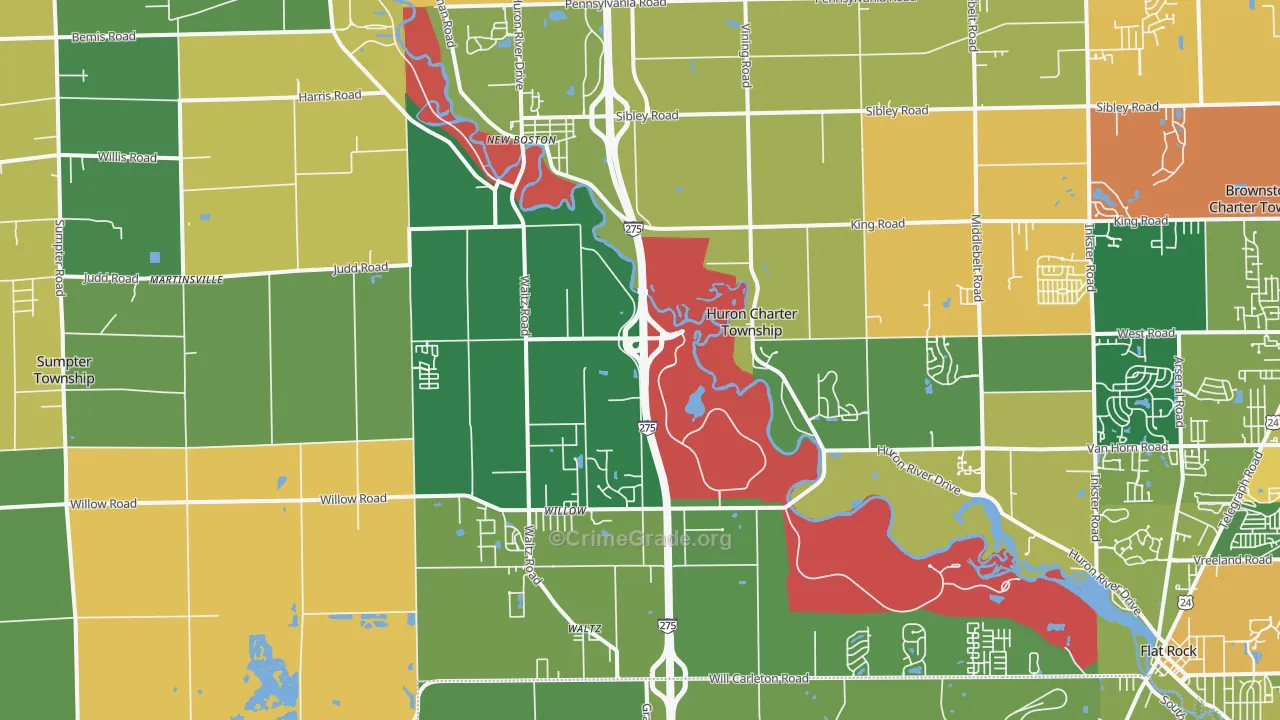 New Boston, MI Map of Theft Rates