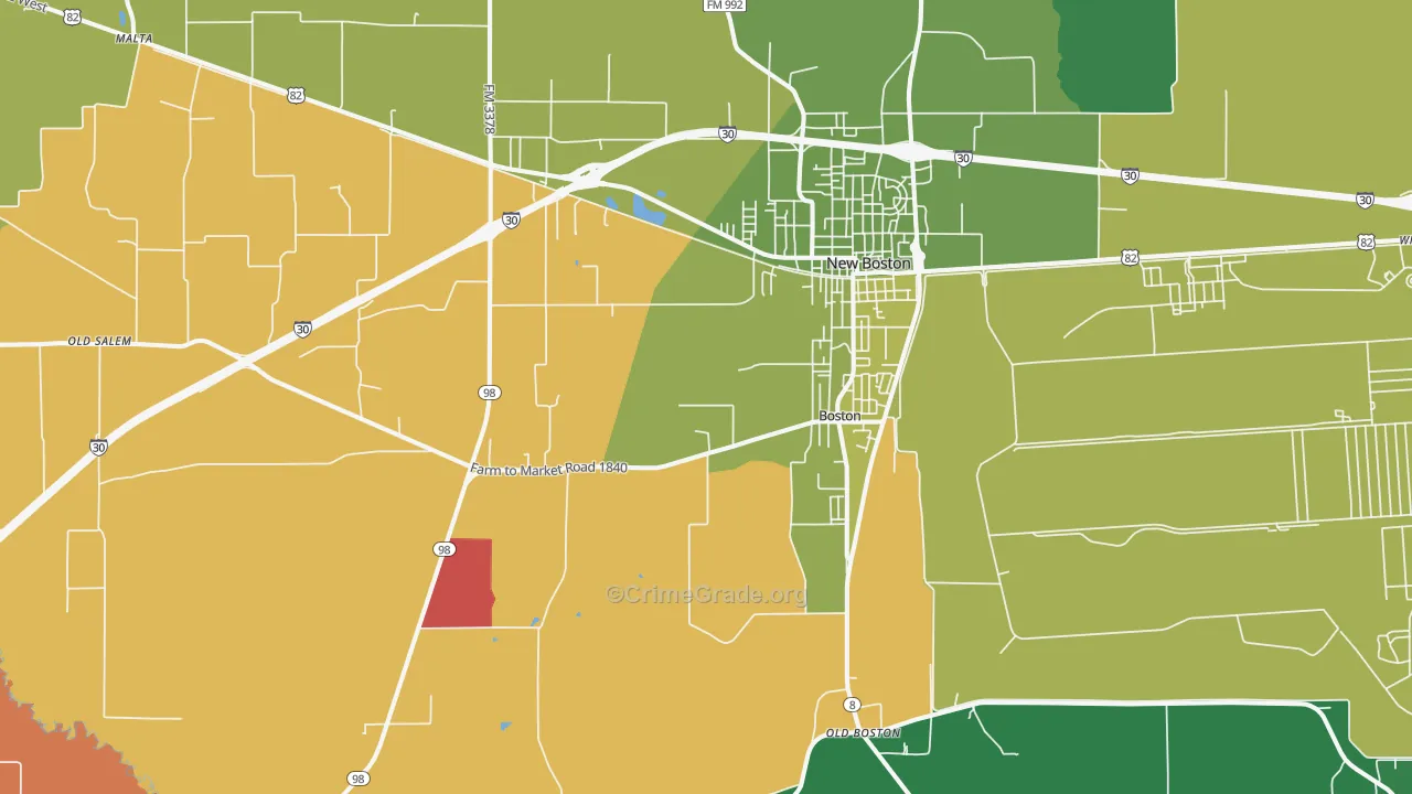 New Boston, TX Map of Theft Rates