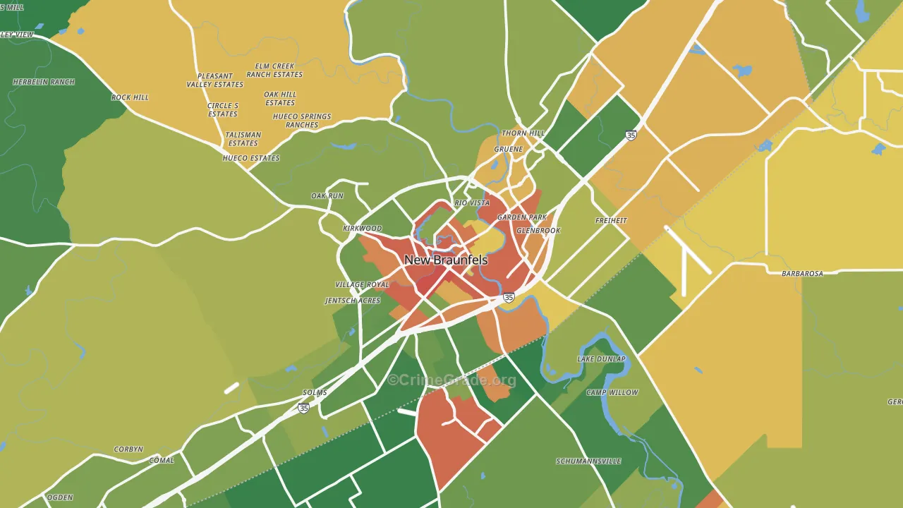 New Braunfels, TX Map of Theft Rates