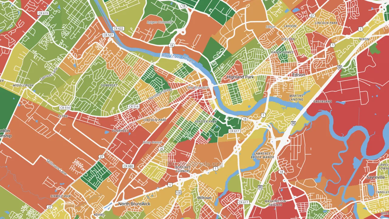 New Brunswick, NJ Map of Theft Rates