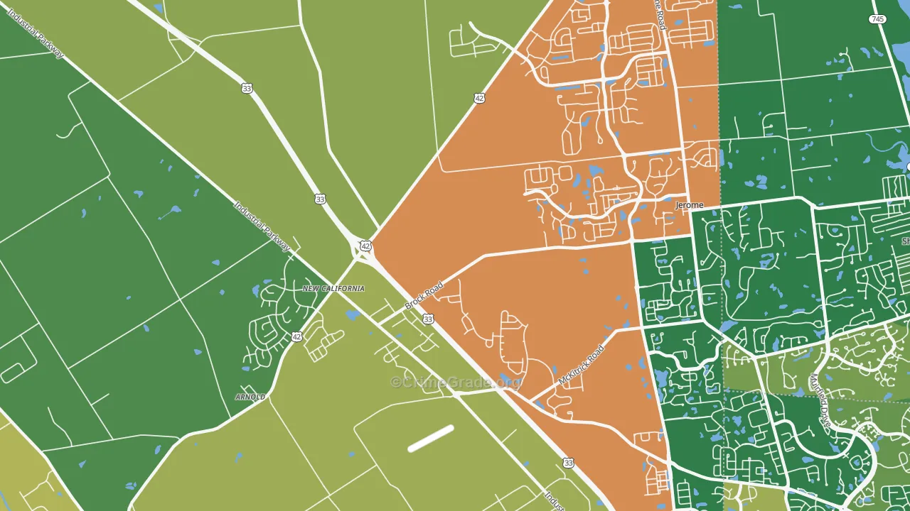 New California, OH Map of Theft Rates