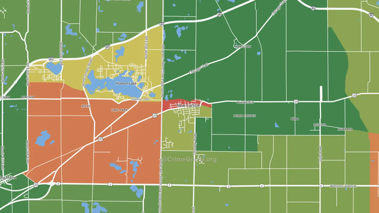New Carlisle, IN Map of Theft Rates
