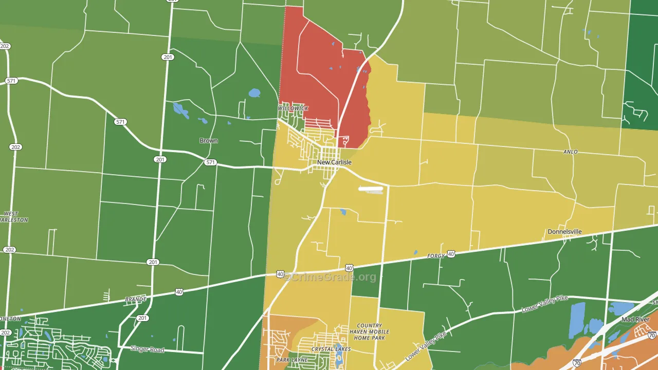 New Carlisle, OH Map of Theft Rates