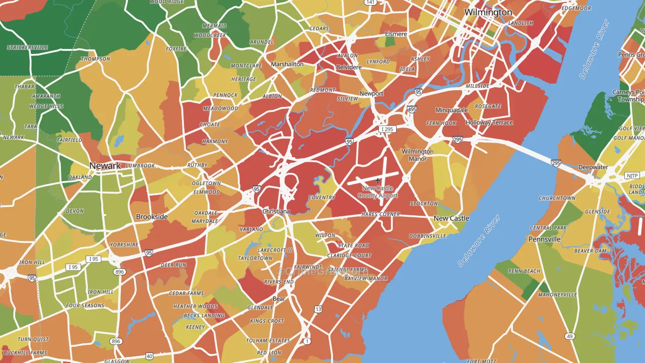 New Castle County, DE Map of Theft Rates