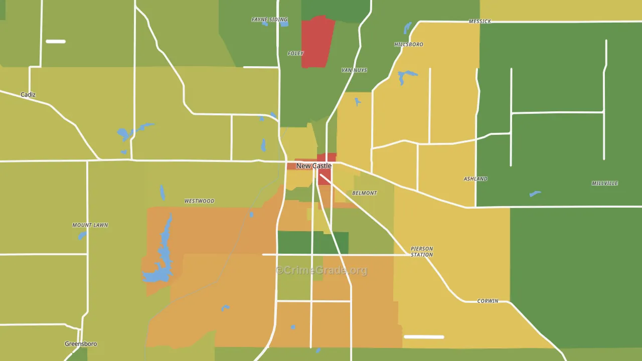 New Castle, IN Map of Theft Rates