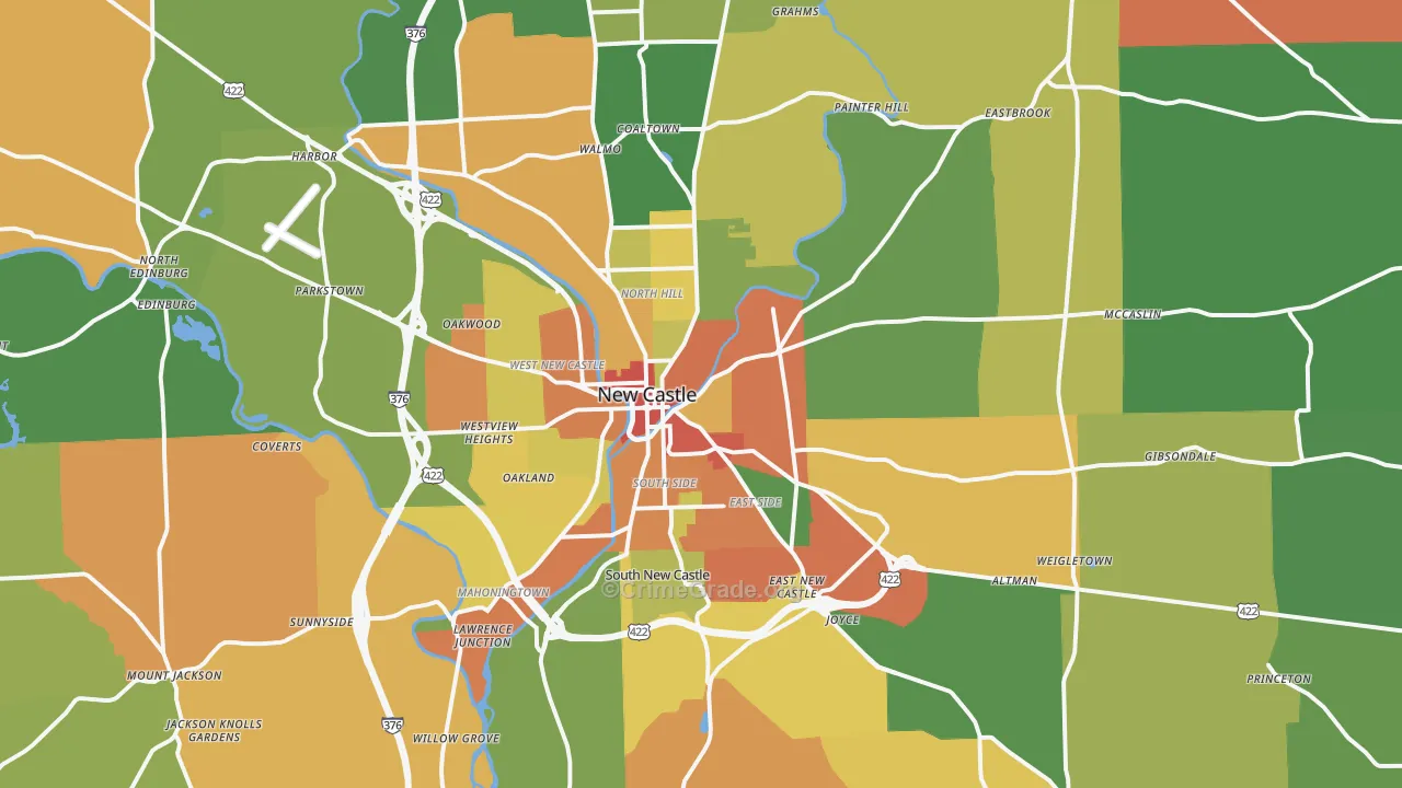 New Castle, PA Map of Theft Rates