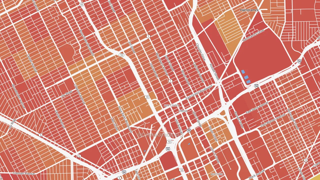 New Center, Detroit, MI Map of Theft Rates