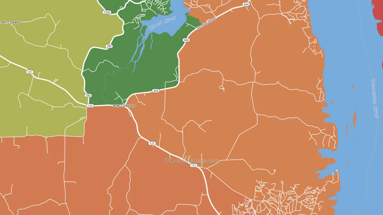 New Concord, KY Map of Theft Rates