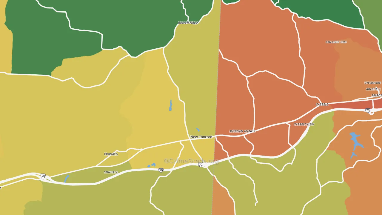 New Concord, OH Map of Theft Rates