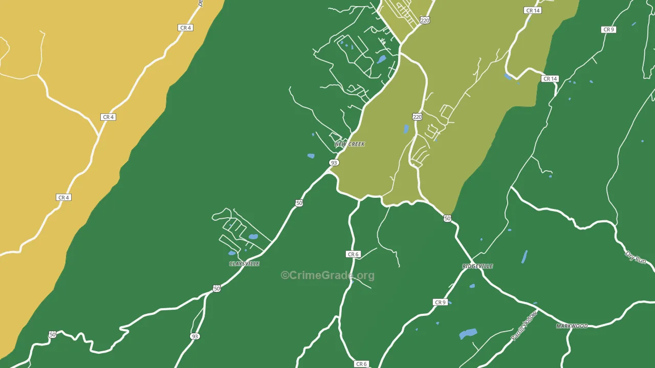 New Creek, WV Map of Theft Rates