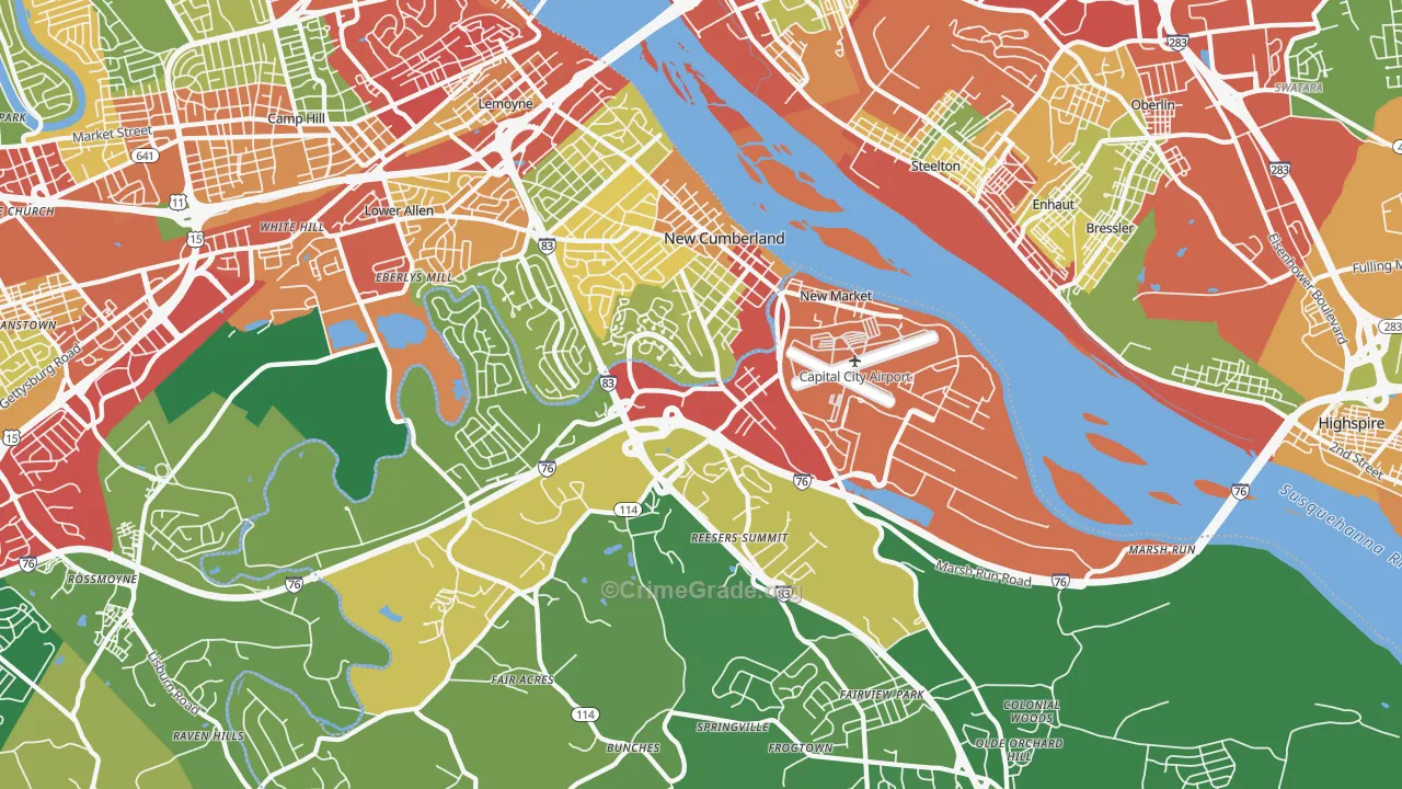 New Cumberland, PA Map of Theft Rates