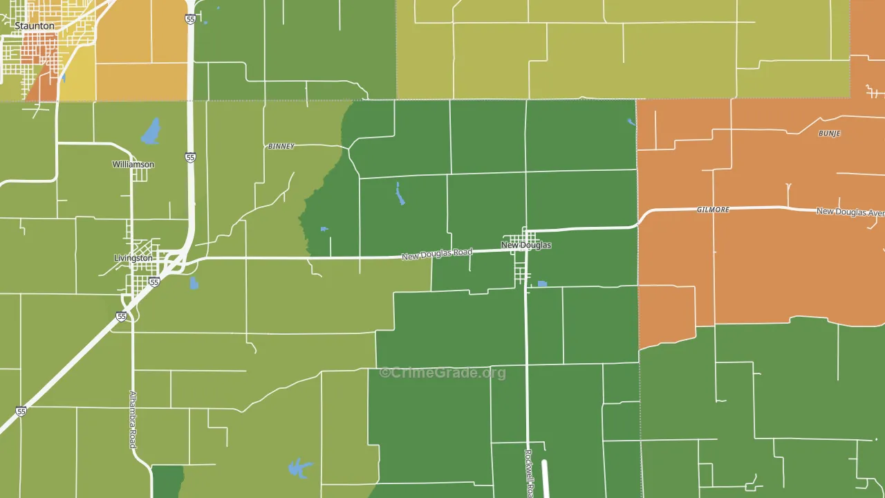 New Douglas, IL Map of Theft Rates