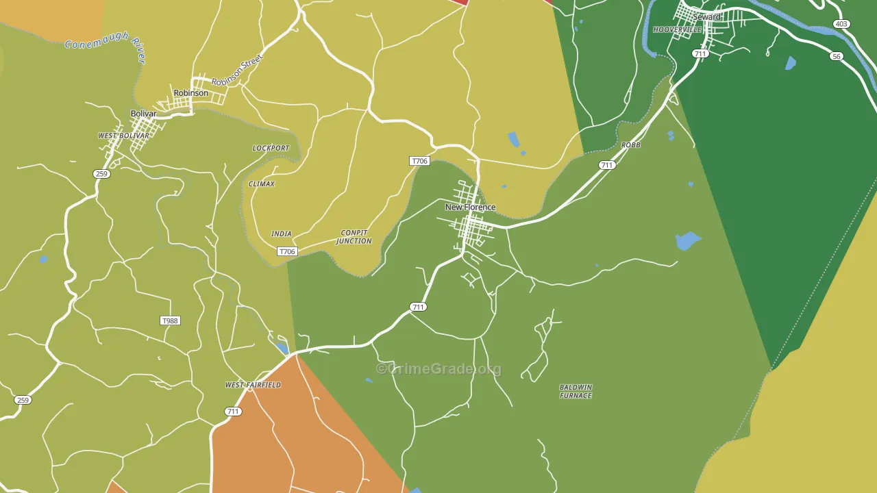 New Florence, PA Map of Theft Rates