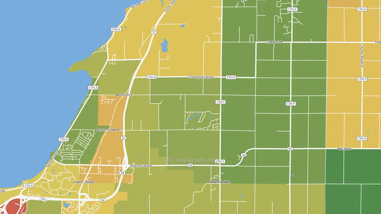 New Franken, WI Map of Theft Rates