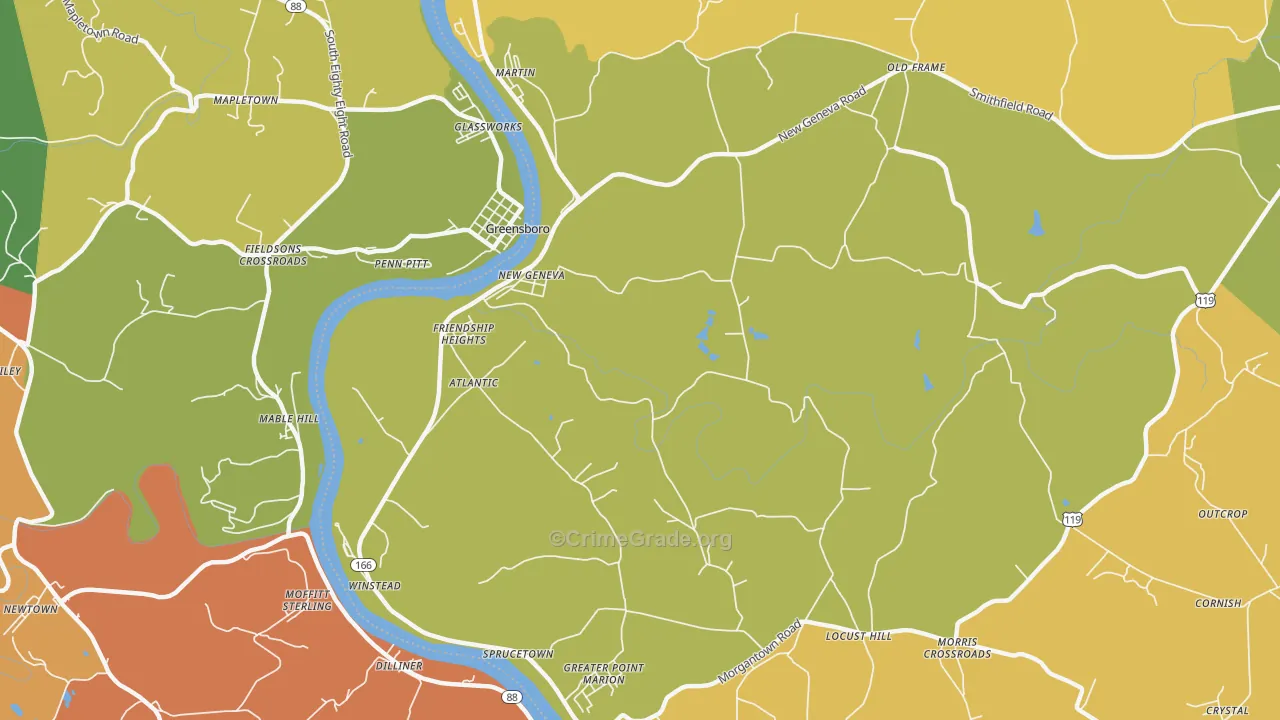 New Geneva, PA Map of Theft Rates
