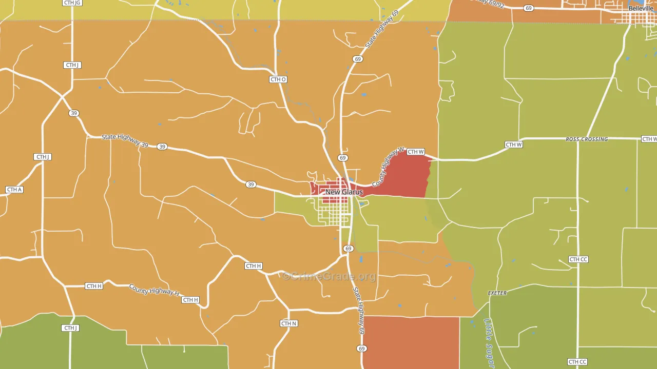 New Glarus, WI Map of Theft Rates