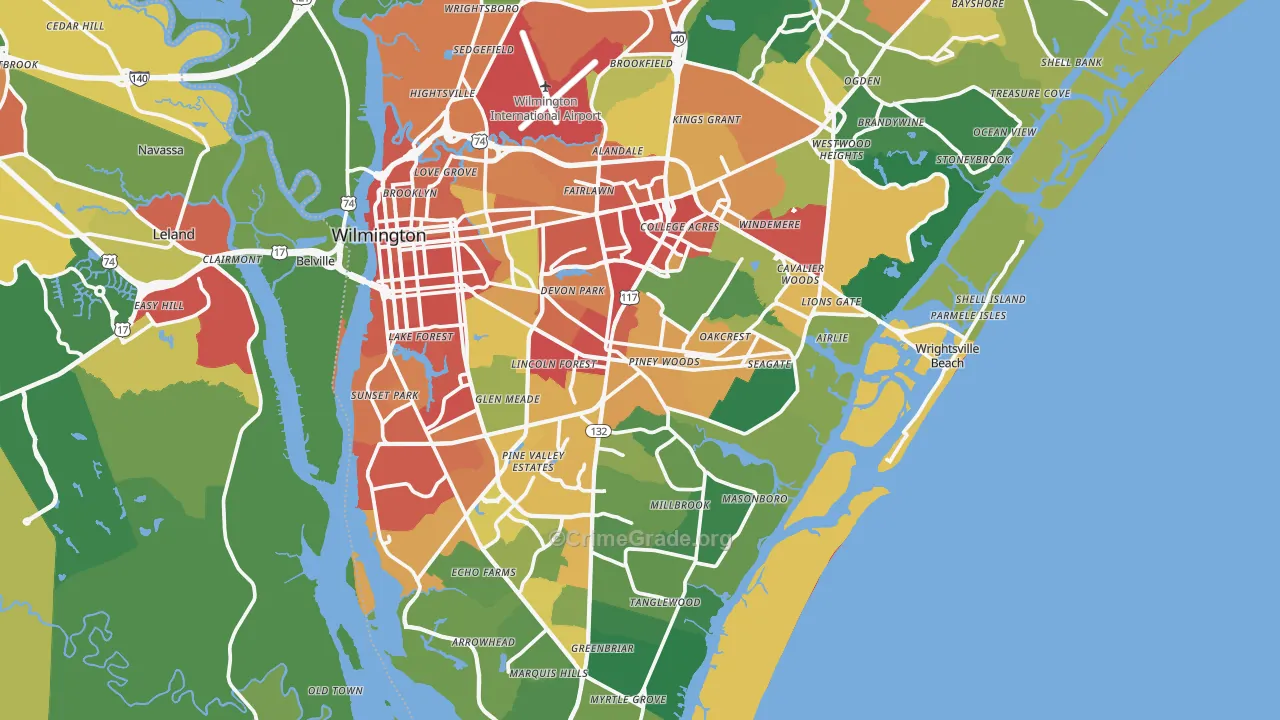 New Hanover County, NC Map of Theft Rates