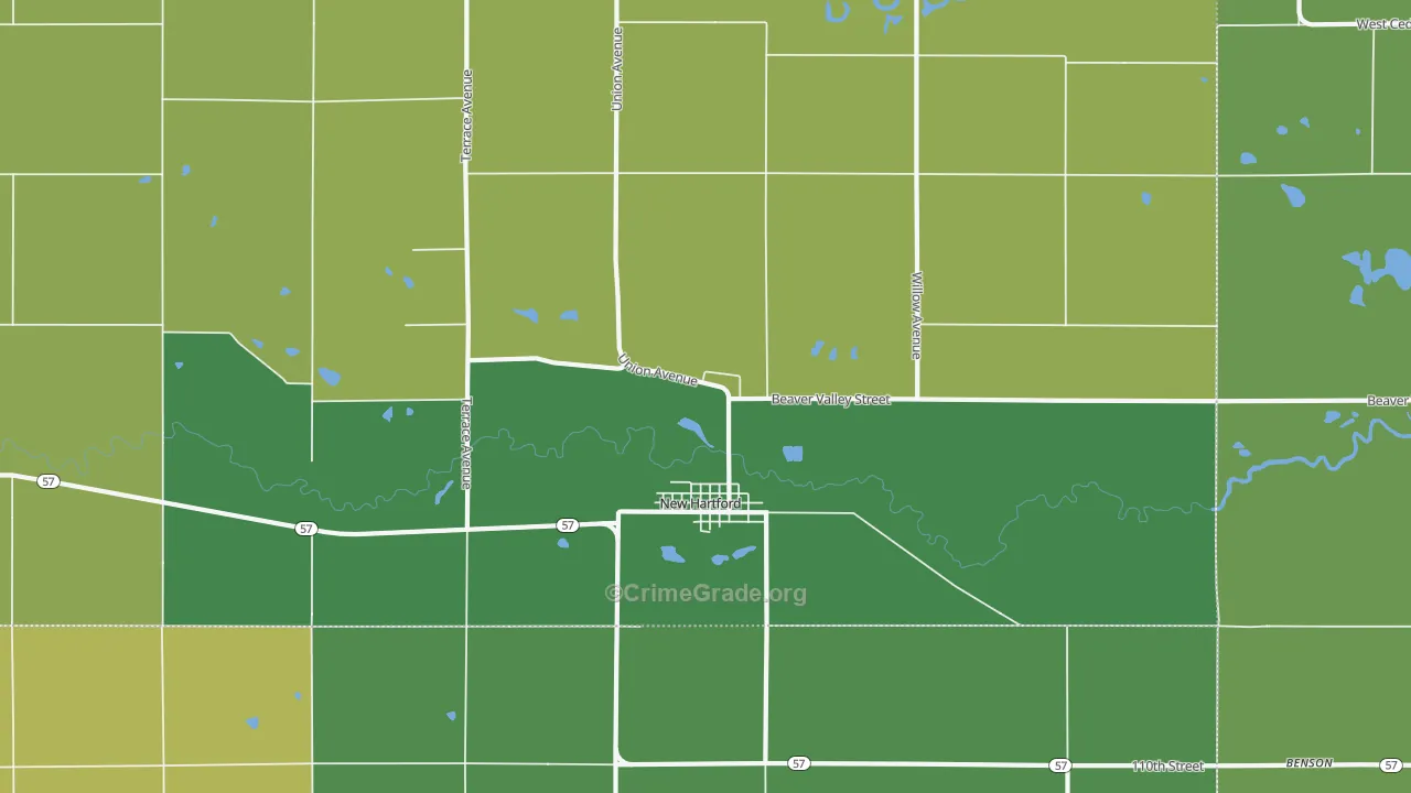 New Hartford, IA Map of Theft Rates