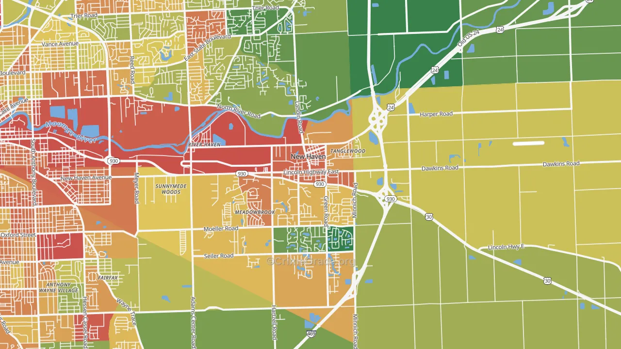 New Haven, IN Map of Theft Rates