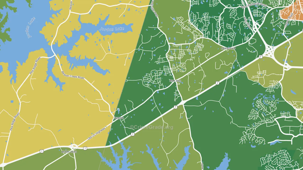 New Hill, NC Map of Theft Rates