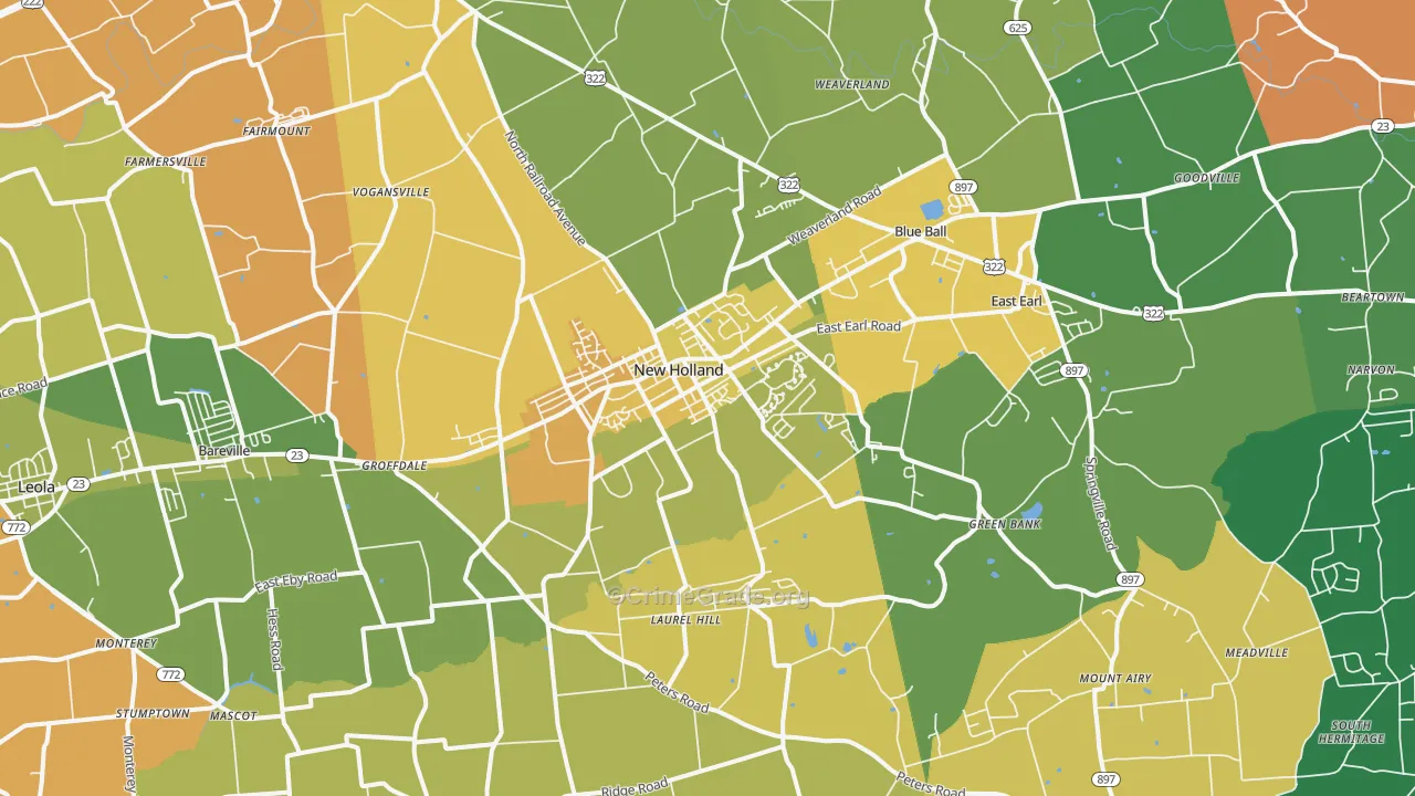 New Holland, PA Map of Theft Rates