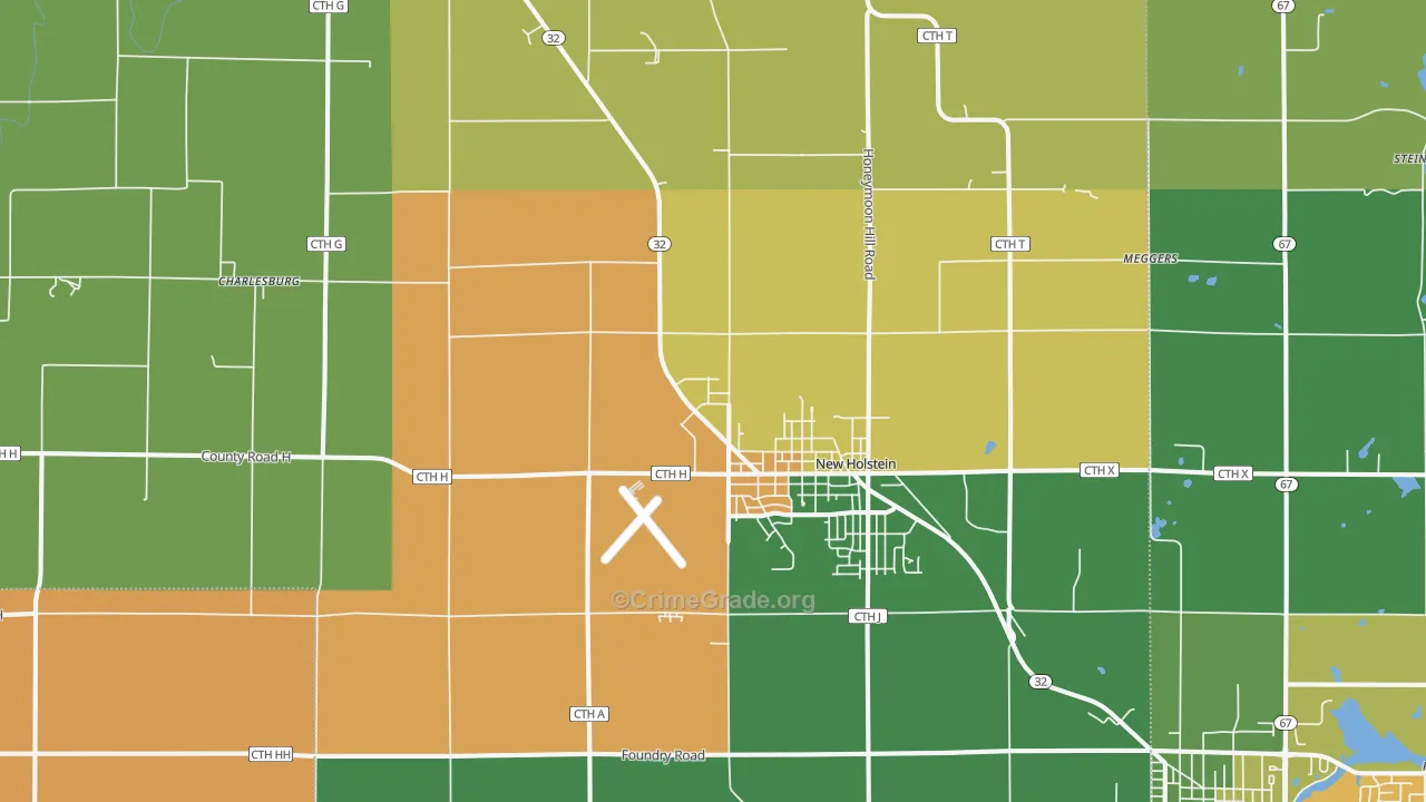 New Holstein, WI Map of Theft Rates