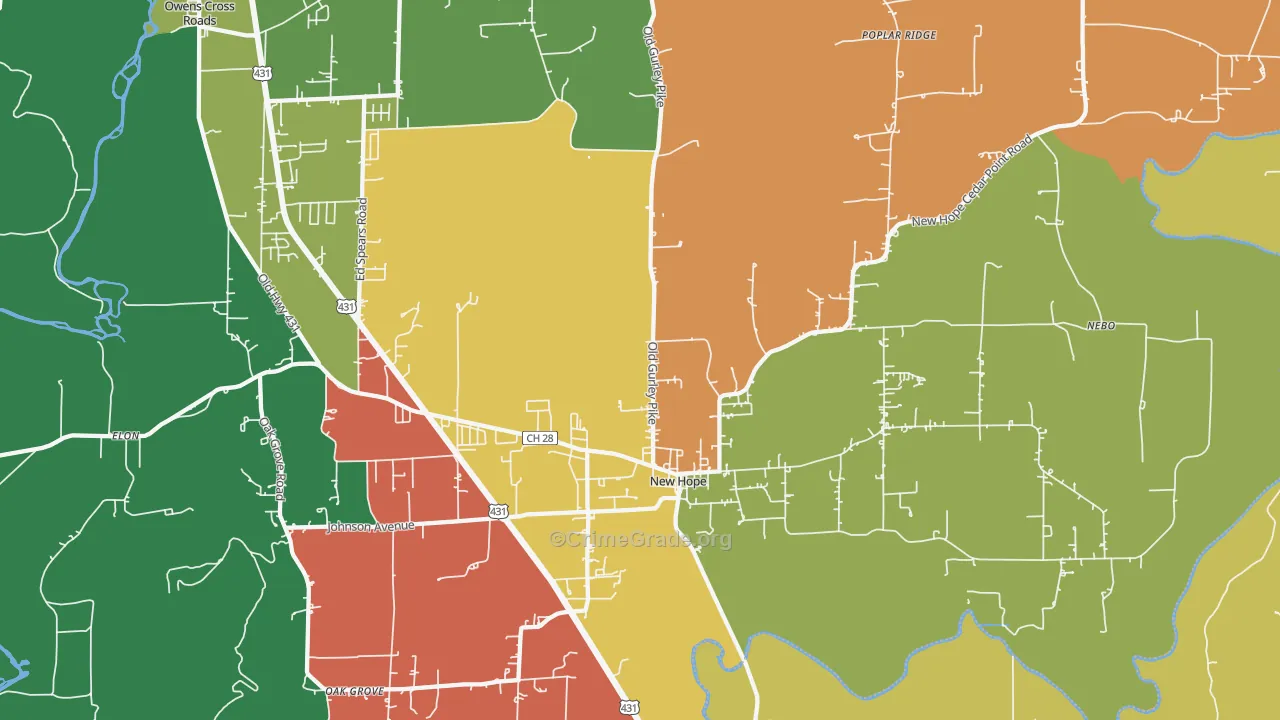 New Hope, AL Map of Theft Rates