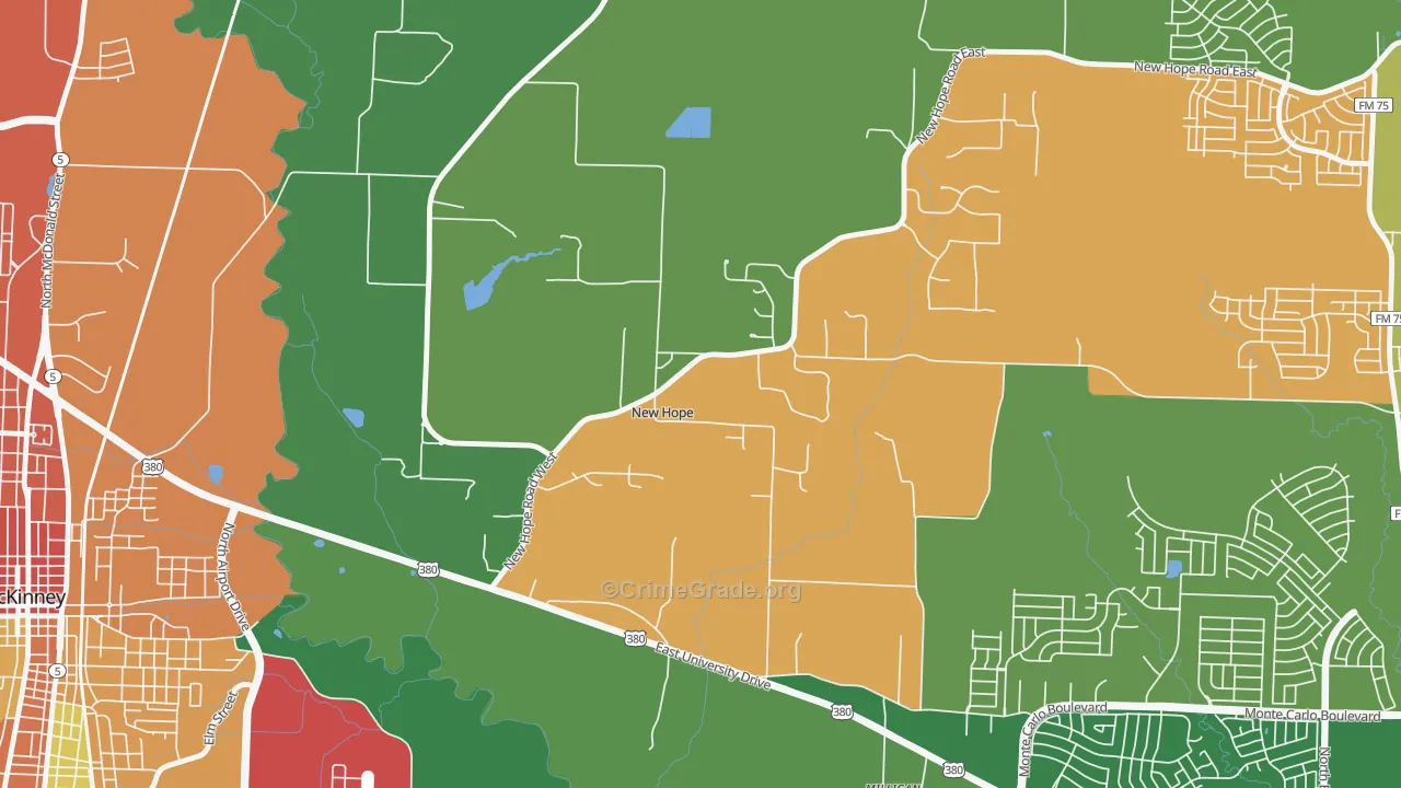 New Hope, TX Map of Theft Rates