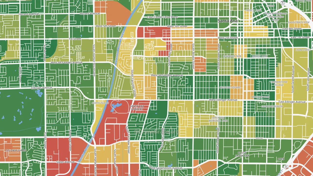 New Horizons, Santa Ana, CA Map of Theft Rates