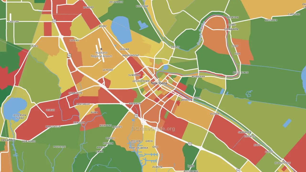 New Iberia, LA Map of Theft Rates