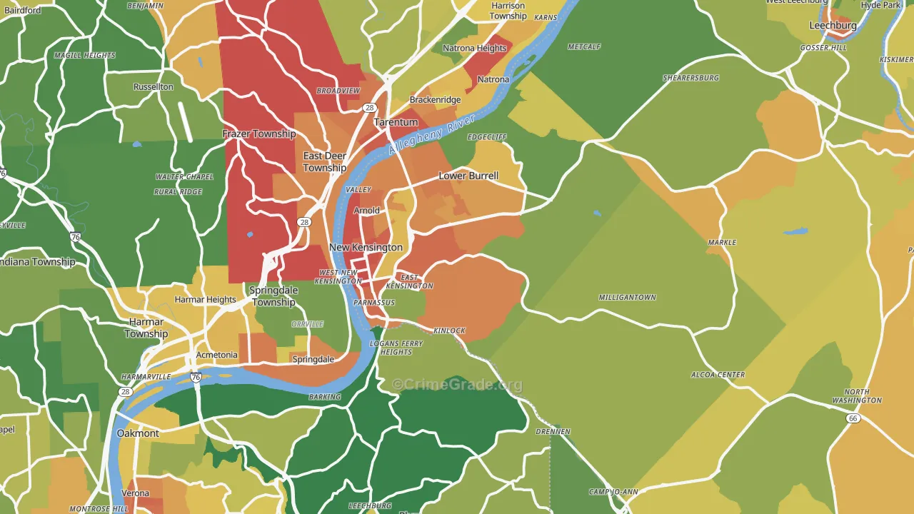 New Kensington, PA Map of Theft Rates