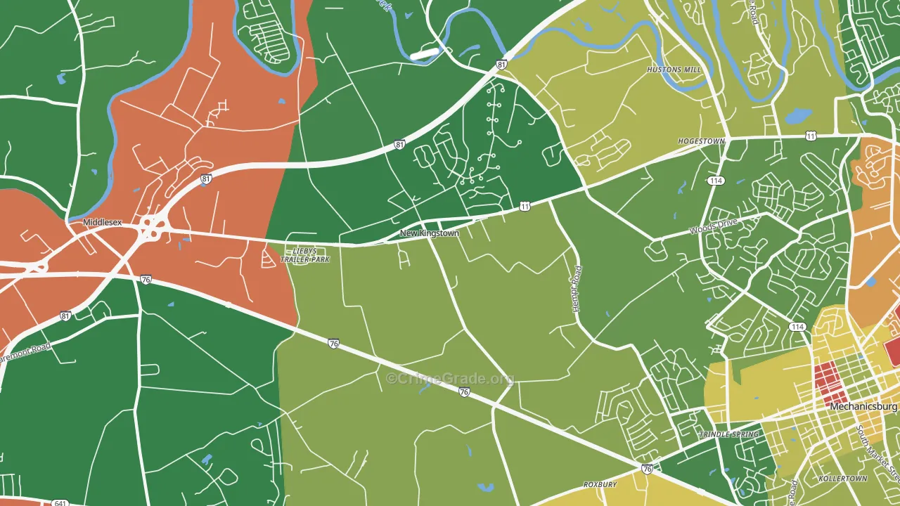 New Kingstown, PA Map of Theft Rates