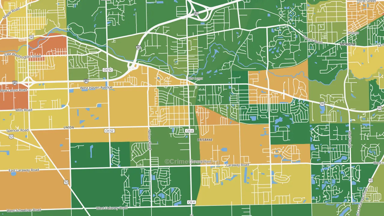 New Lenox, IL Map of Theft Rates