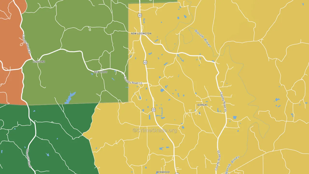 New Lexington, AL Map of Theft Rates