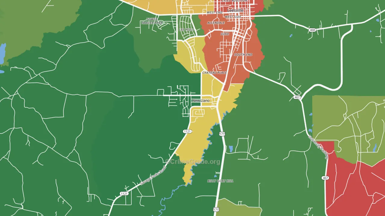 New Llano, LA Map of Theft Rates