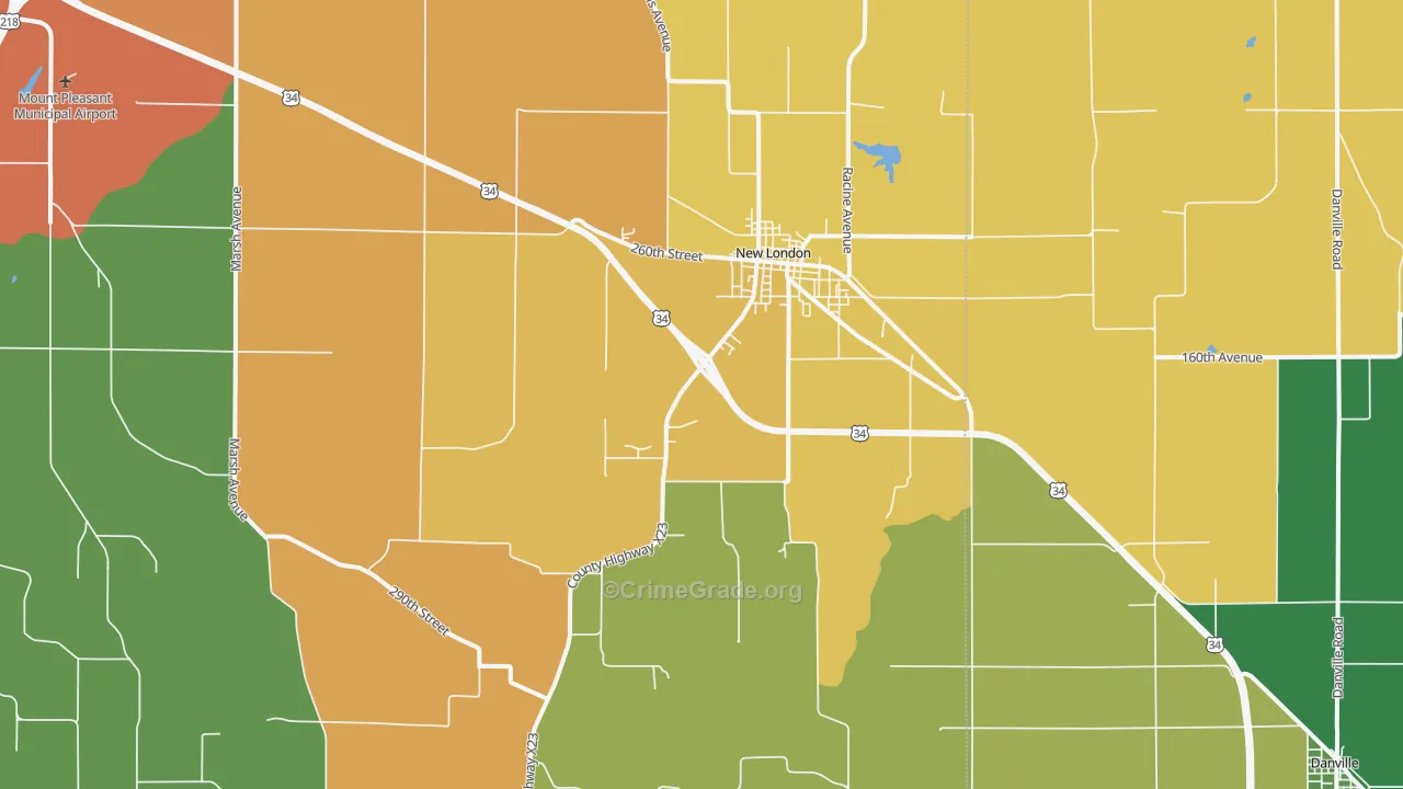 New London, IA Map of Theft Rates