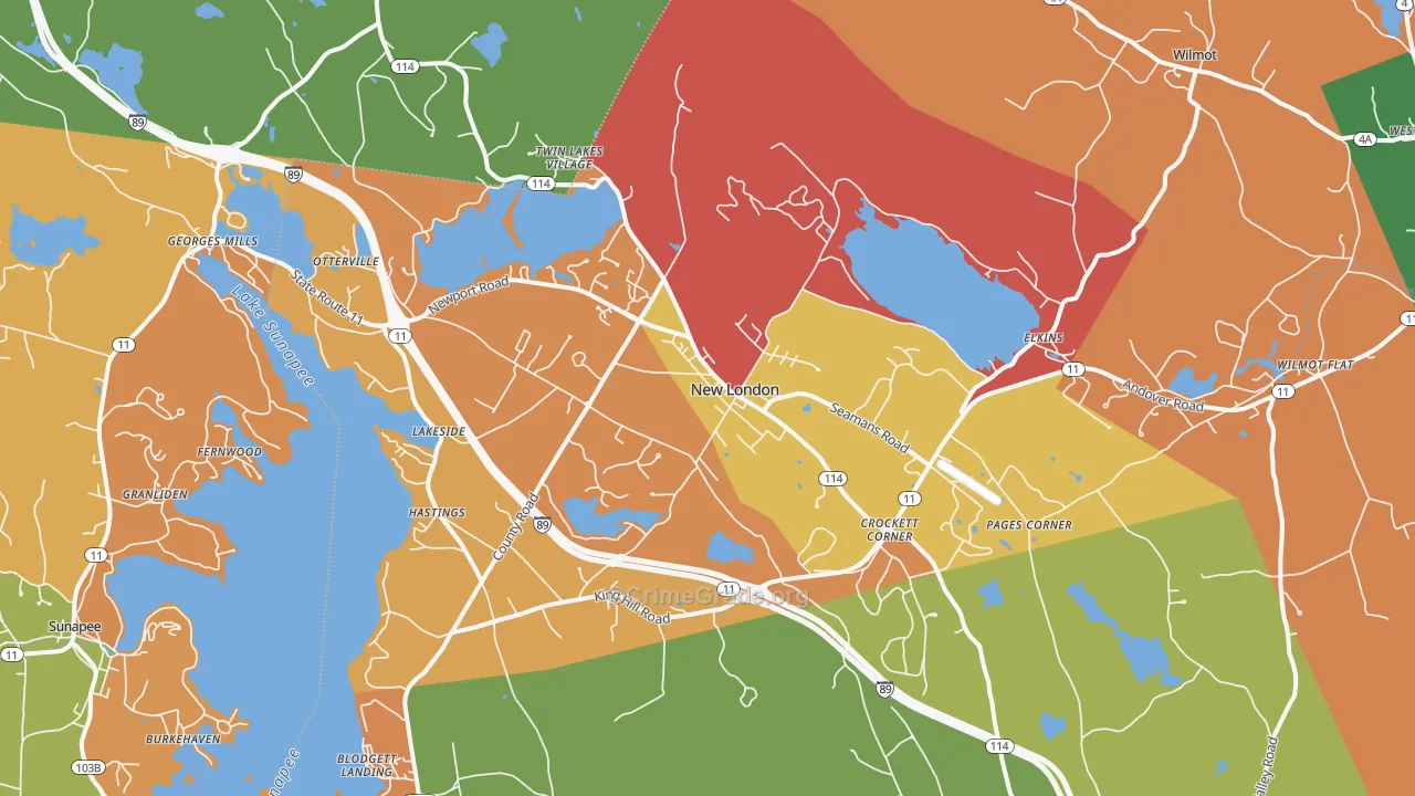 New London, NH Map of Theft Rates