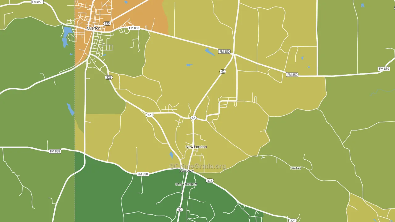 New London, TX Map of Theft Rates