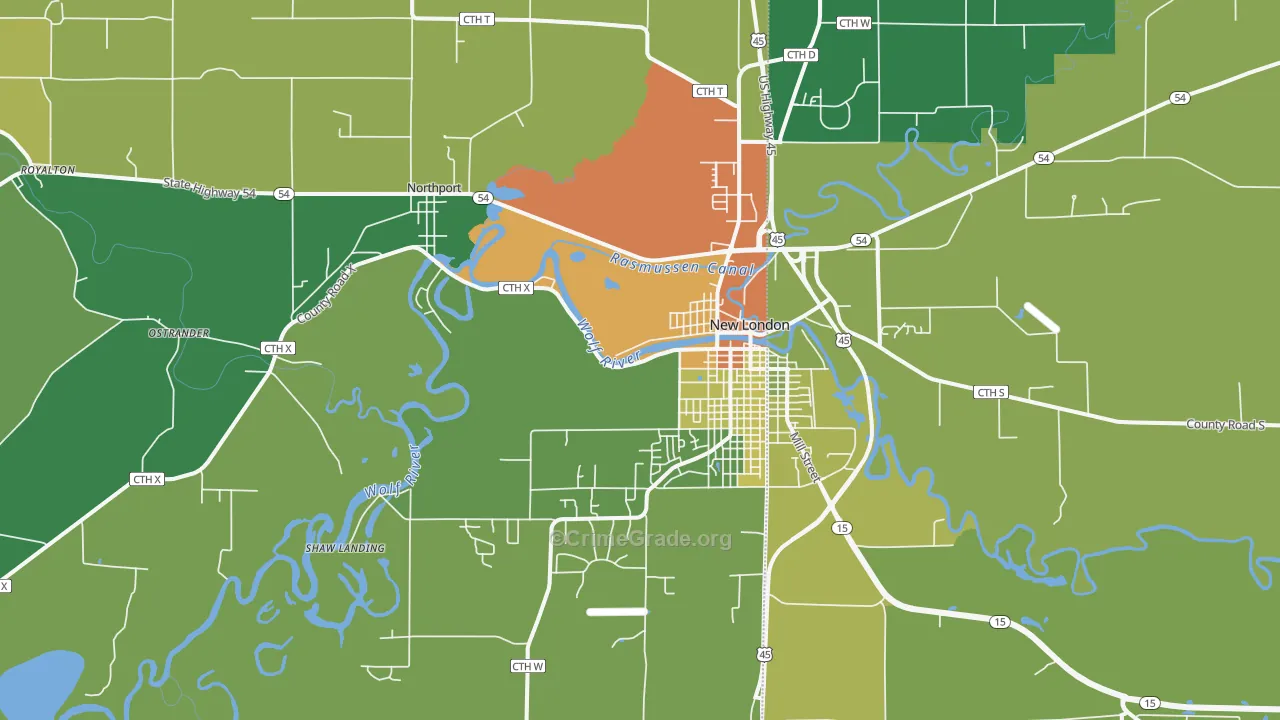 New London, WI Map of Theft Rates
