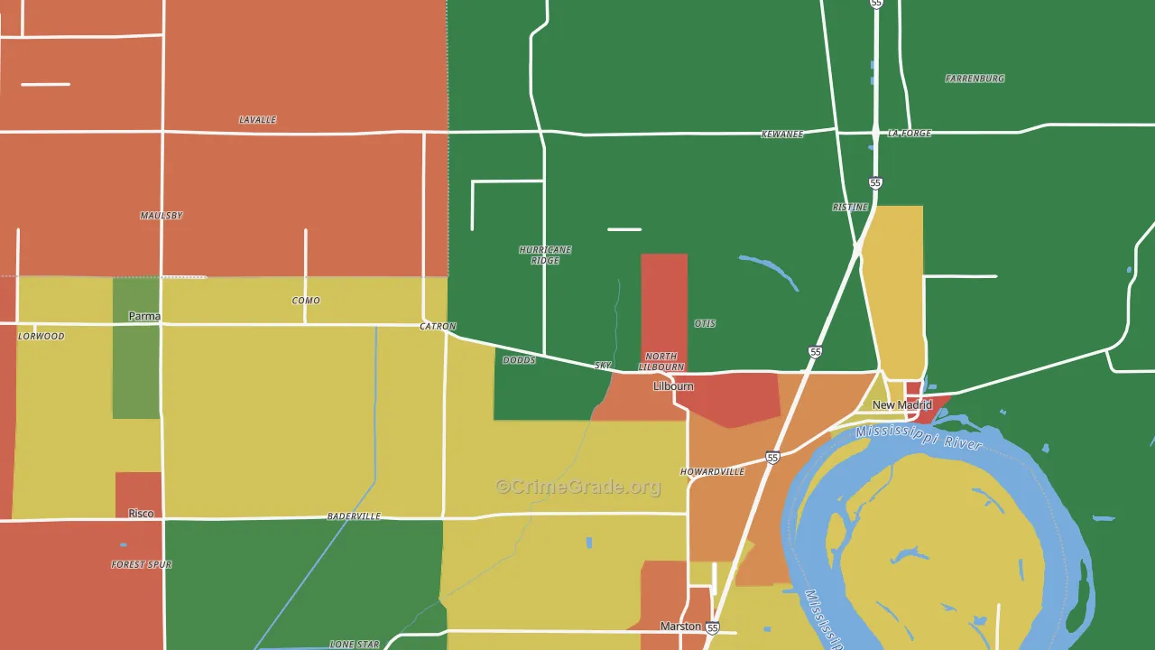 New Madrid County, MO Map of Theft Rates