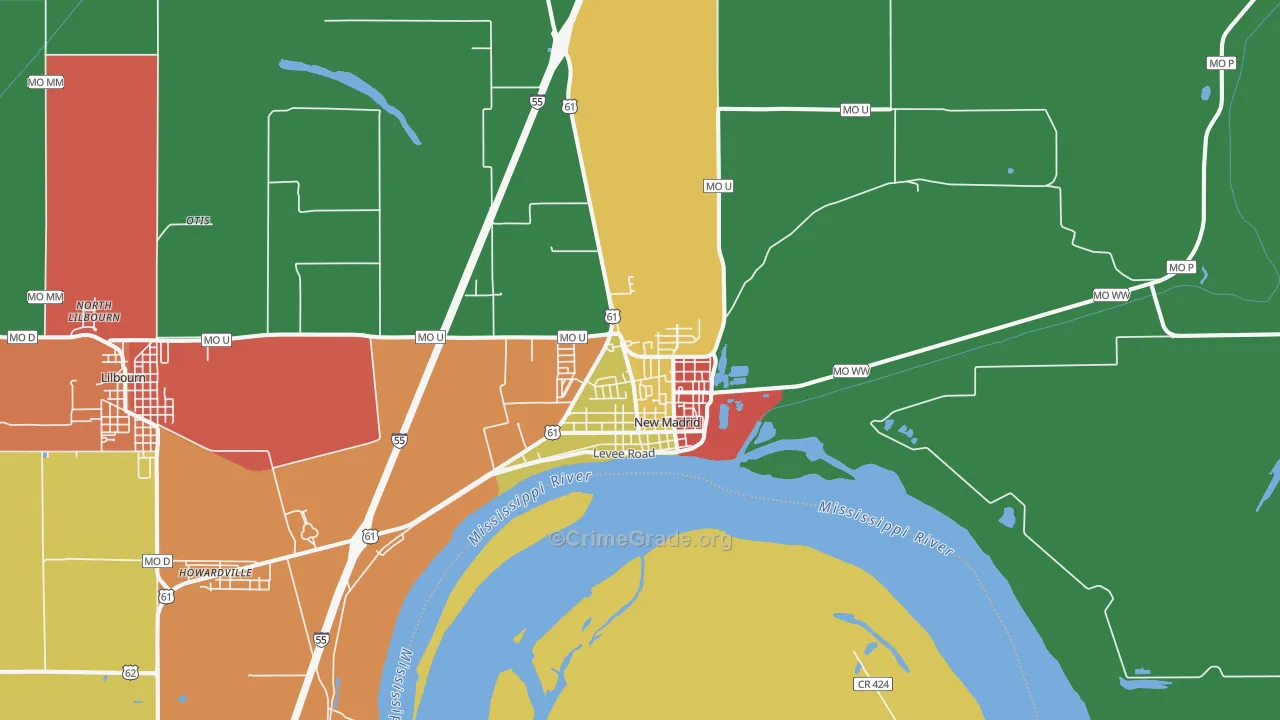 New Madrid, MO Map of Theft Rates